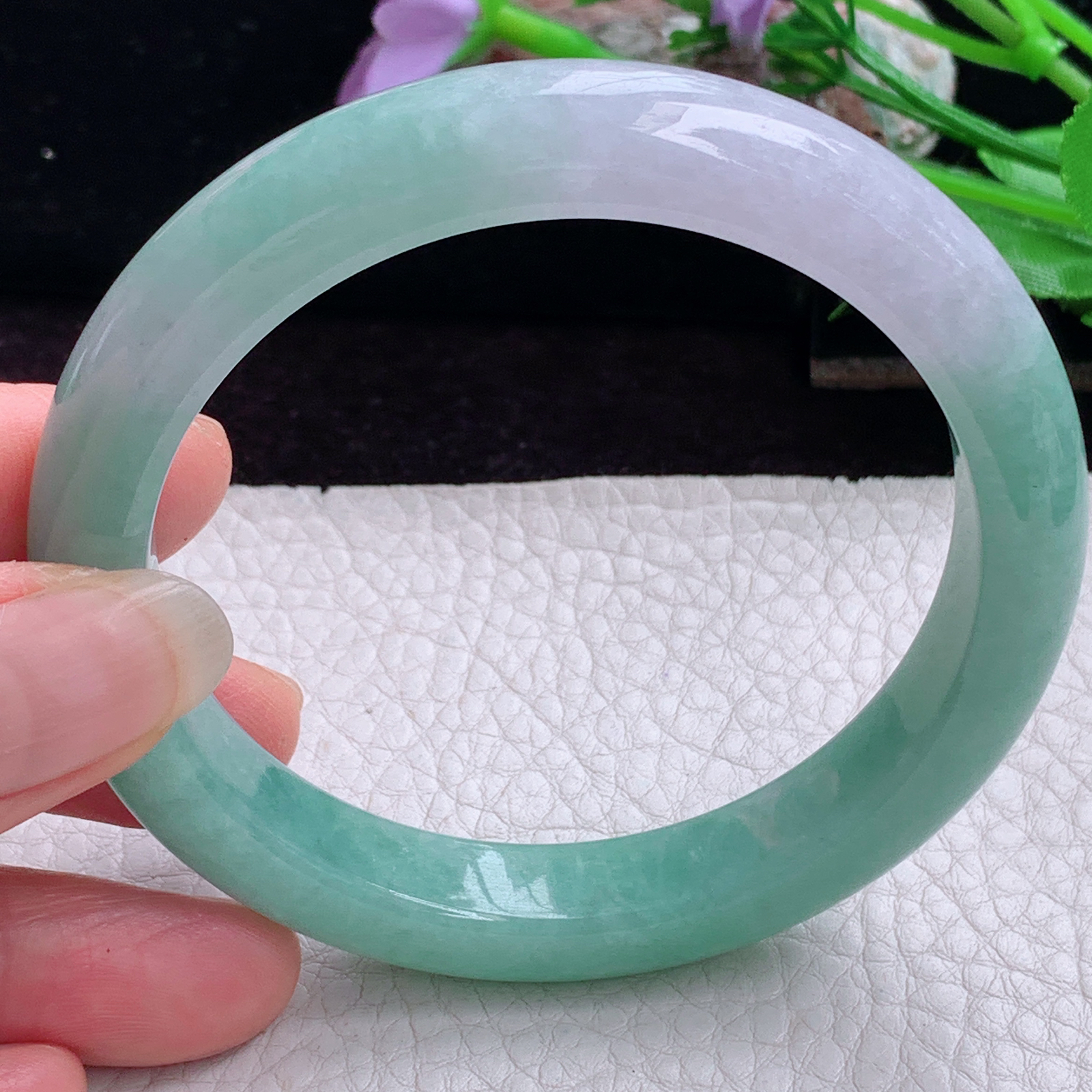 mq大圈口59*11*9平安镯 天然缅甸翡翠手镯双彩正圈玉镯子