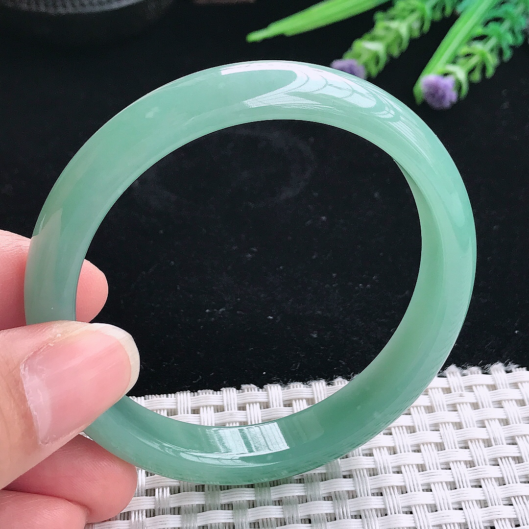 实拍A货翡翠57/11.4/7.2老坑冰润满色油绿手镯翡翠玉镯手环