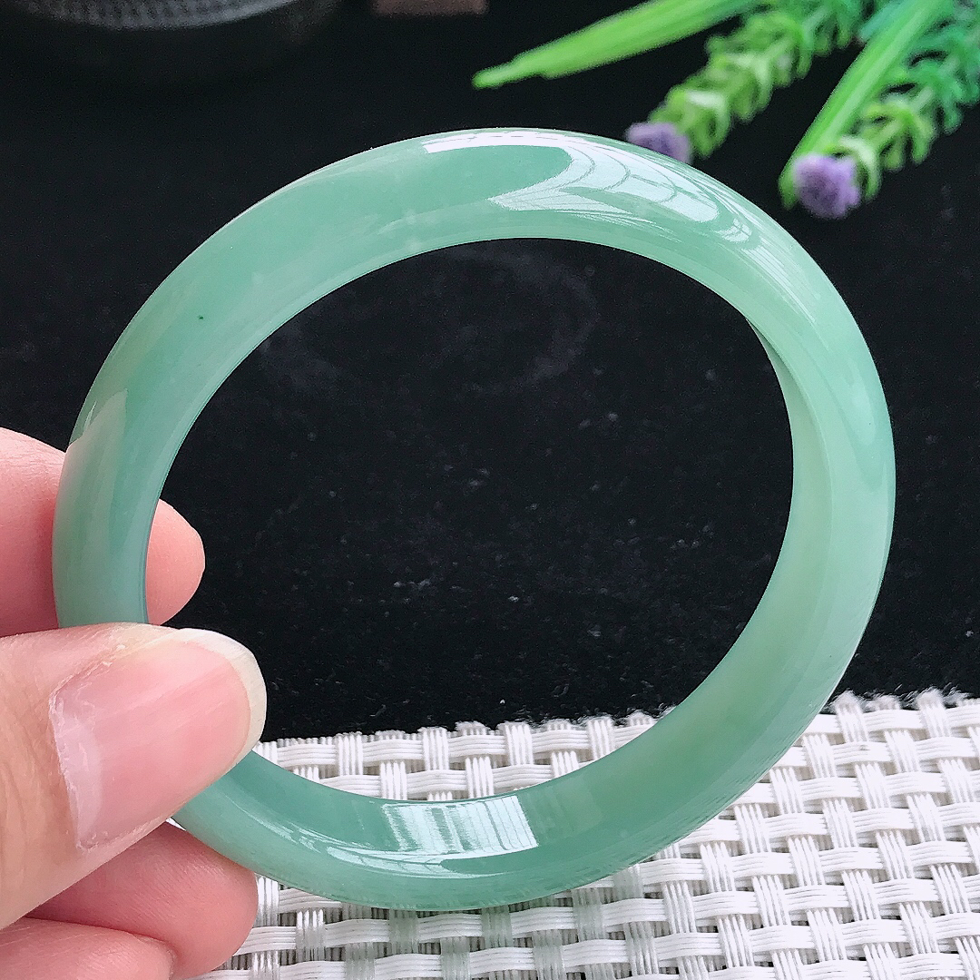 实拍A货翡翠57/11.4/7.2老坑冰润满色油绿手镯翡翠玉镯手环