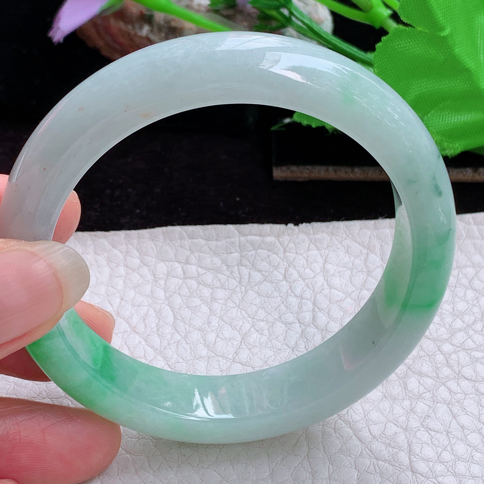 lpa实拍54*13*8.2平安镯 天然缅甸翡翠A货玉手镯冰飘阳绿正圈玉镯子