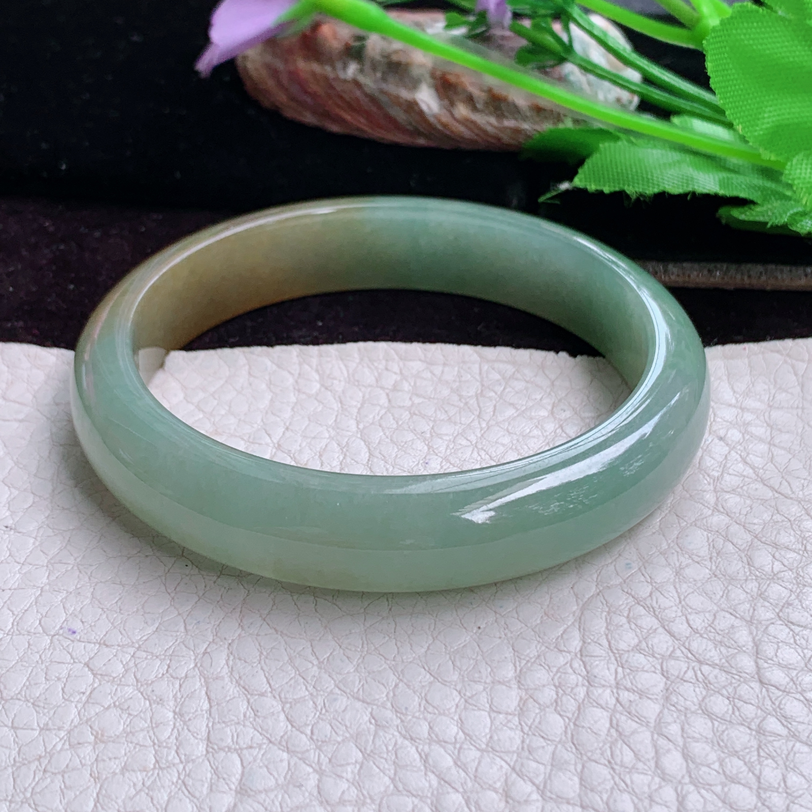 h实拍57.5*12.2*7.3招财镯 特色天然缅甸翡翠手镯冰双彩正圈玉镯子