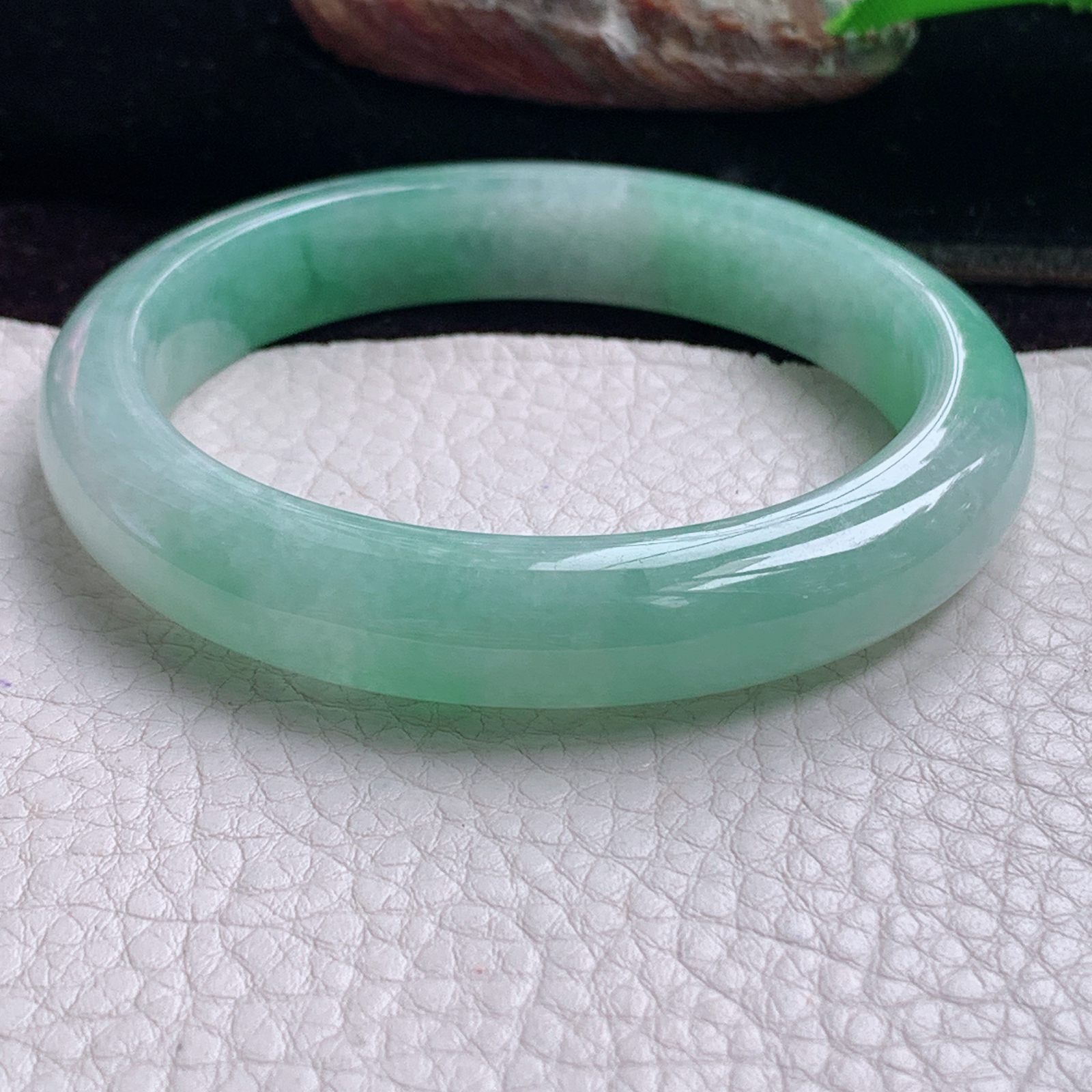 hy实拍57.5*11.3*8平安镯 天然缅甸翡翠手镯冰胶飘花正圈玉镯子
