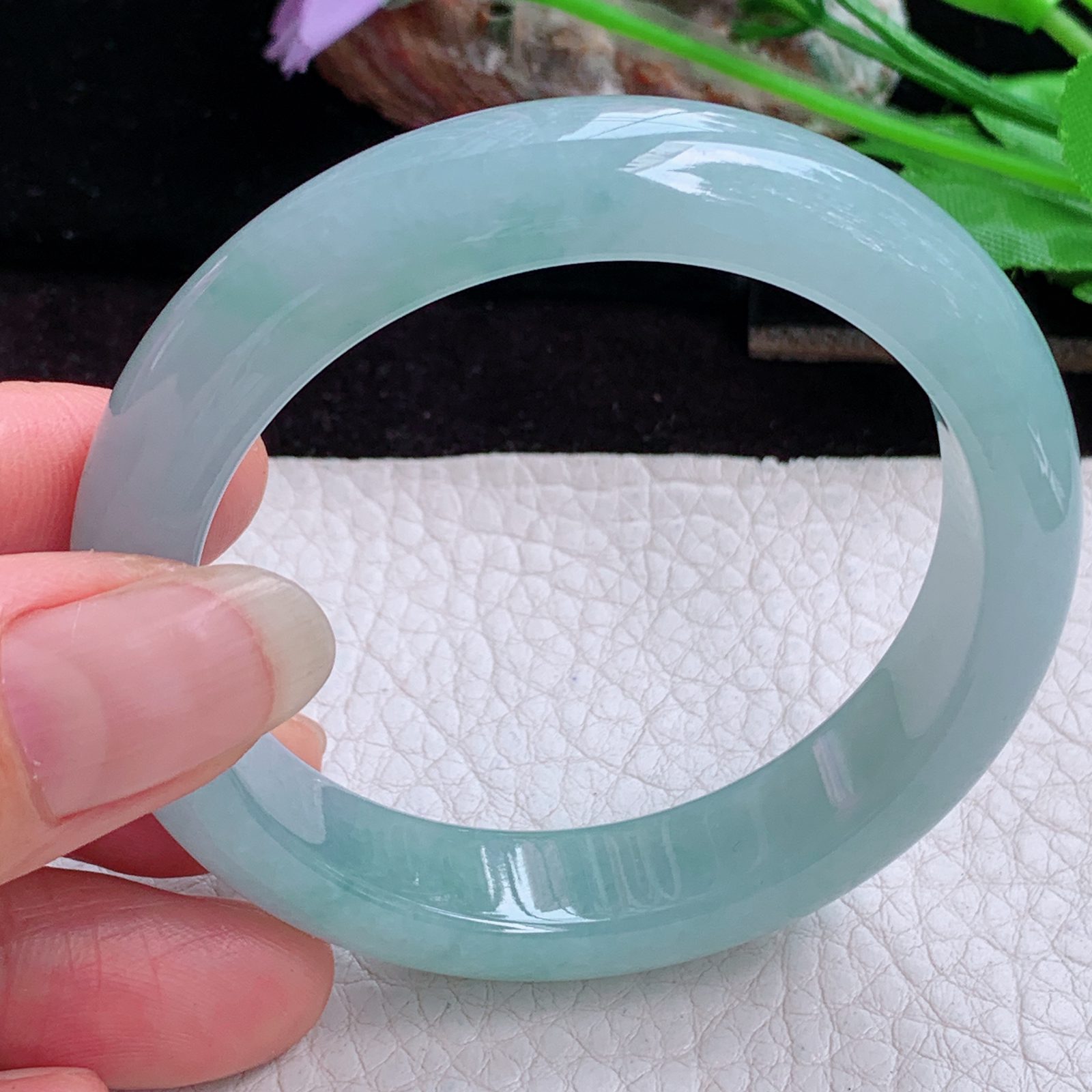 r小圈口51.5*11.8*8平安镯 天然缅甸翡翠A货玉手镯冰蓝正圈玉镯子