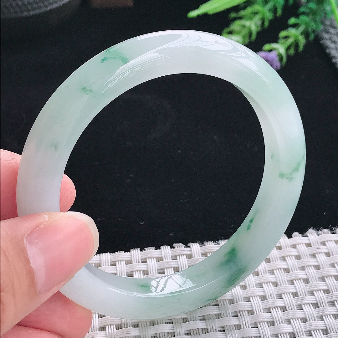 实拍A货翡翠54/9.4/8.8老坑冰胶果冻冰飘花手镯翡翠玉镯手环