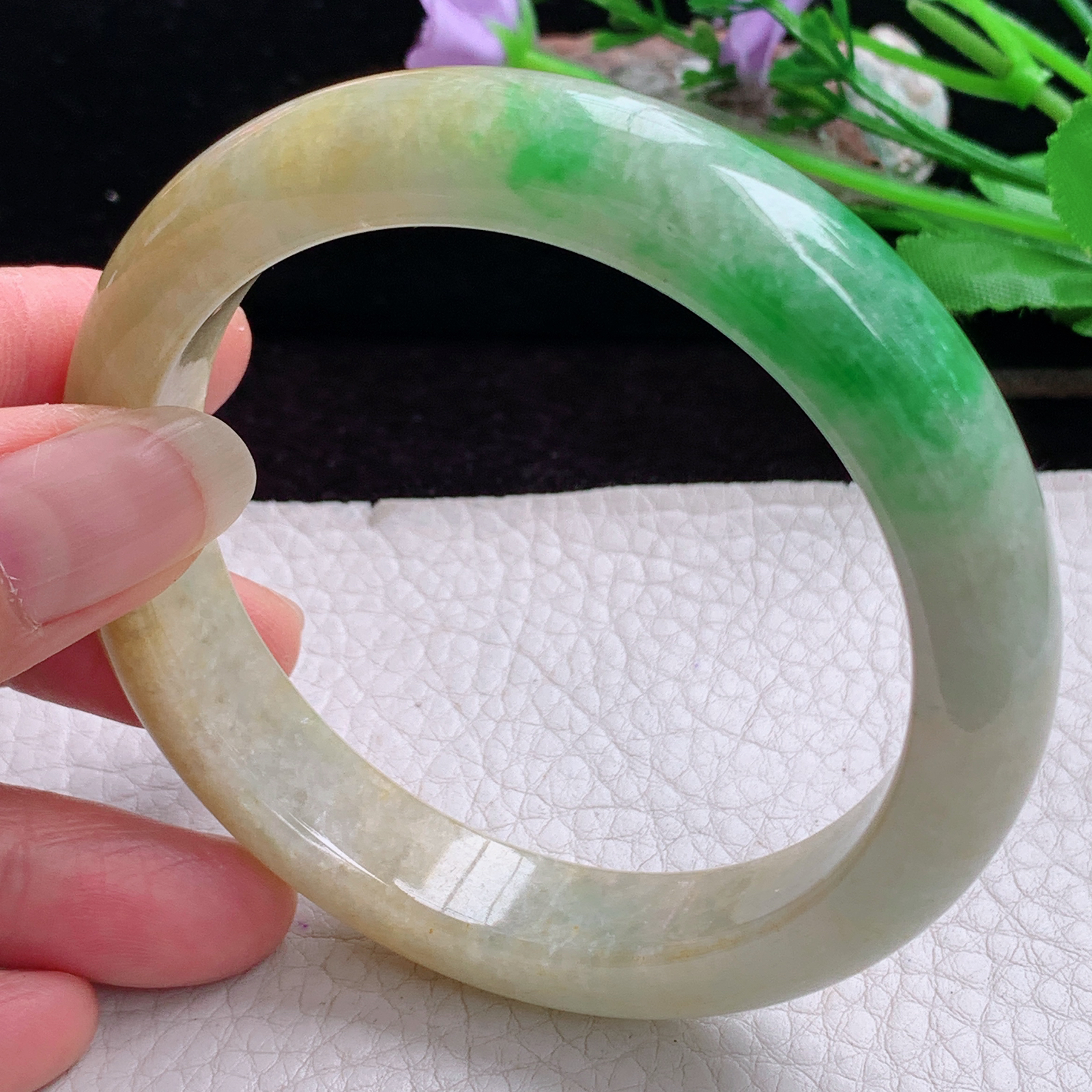 mq大圈口60.5*12.5*9平安镯 天然缅甸翡翠手镯三彩正圈玉镯子