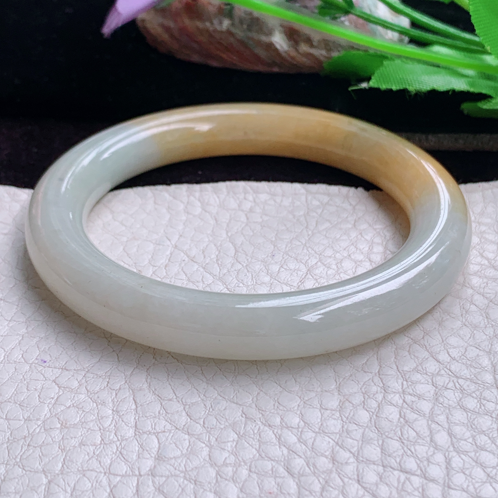 mq实拍55.5*9.7*10美人镯 天然缅甸翡翠手镯双彩圆条正圈玉镯子