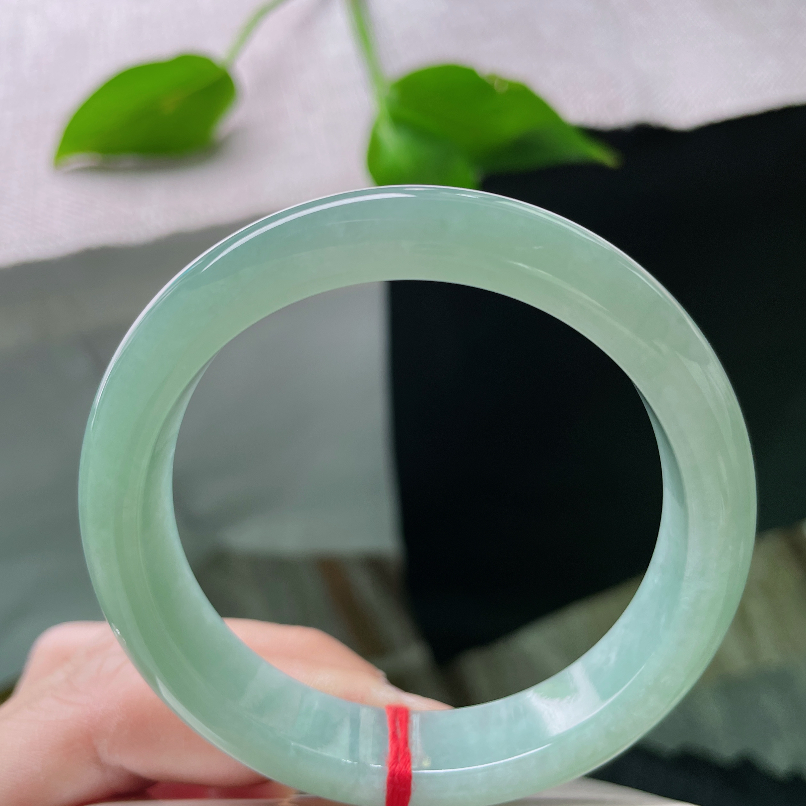 55.4/12.1/8.1，绿底正圈，温润如玉，青翠欲滴，一抹东方雅韵绕腕间。无纹裂