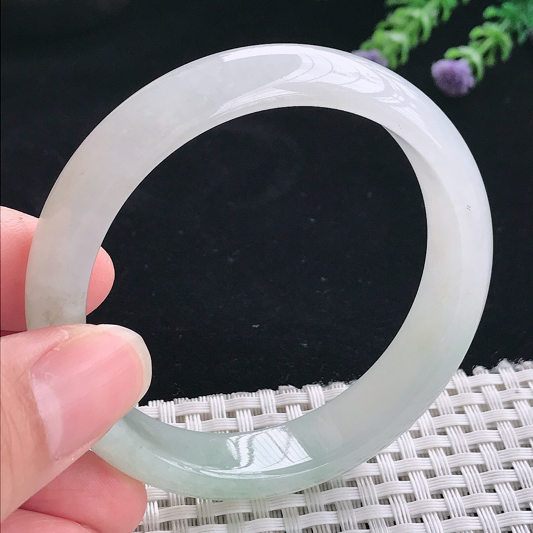 实拍A货翡翠54.8/13.2/7老坑冰纯起胶宽边手镯翡翠玉镯手环