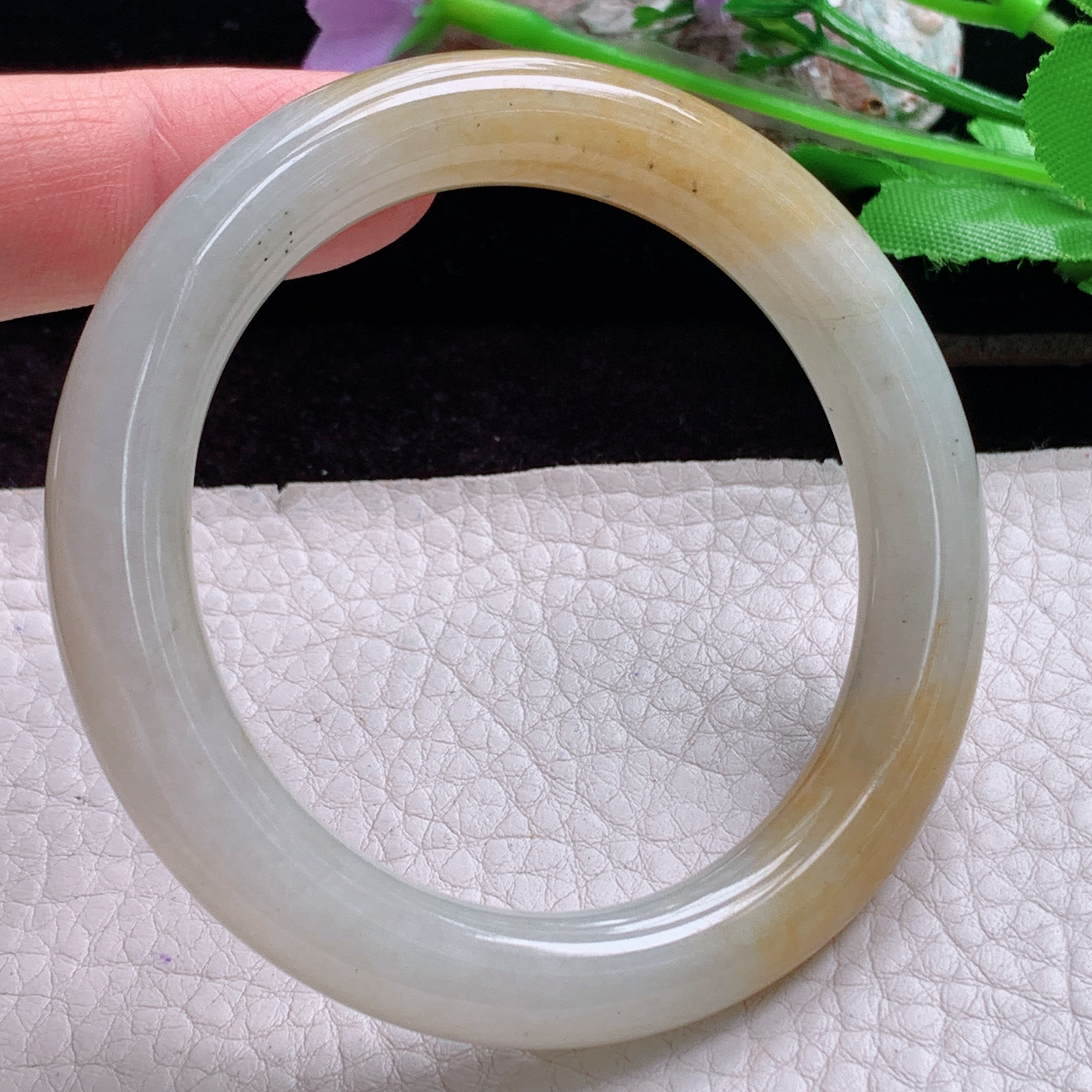 mq小圈口53*9.5美人镯 天然缅甸翡翠手镯双彩圆条正圈玉镯子