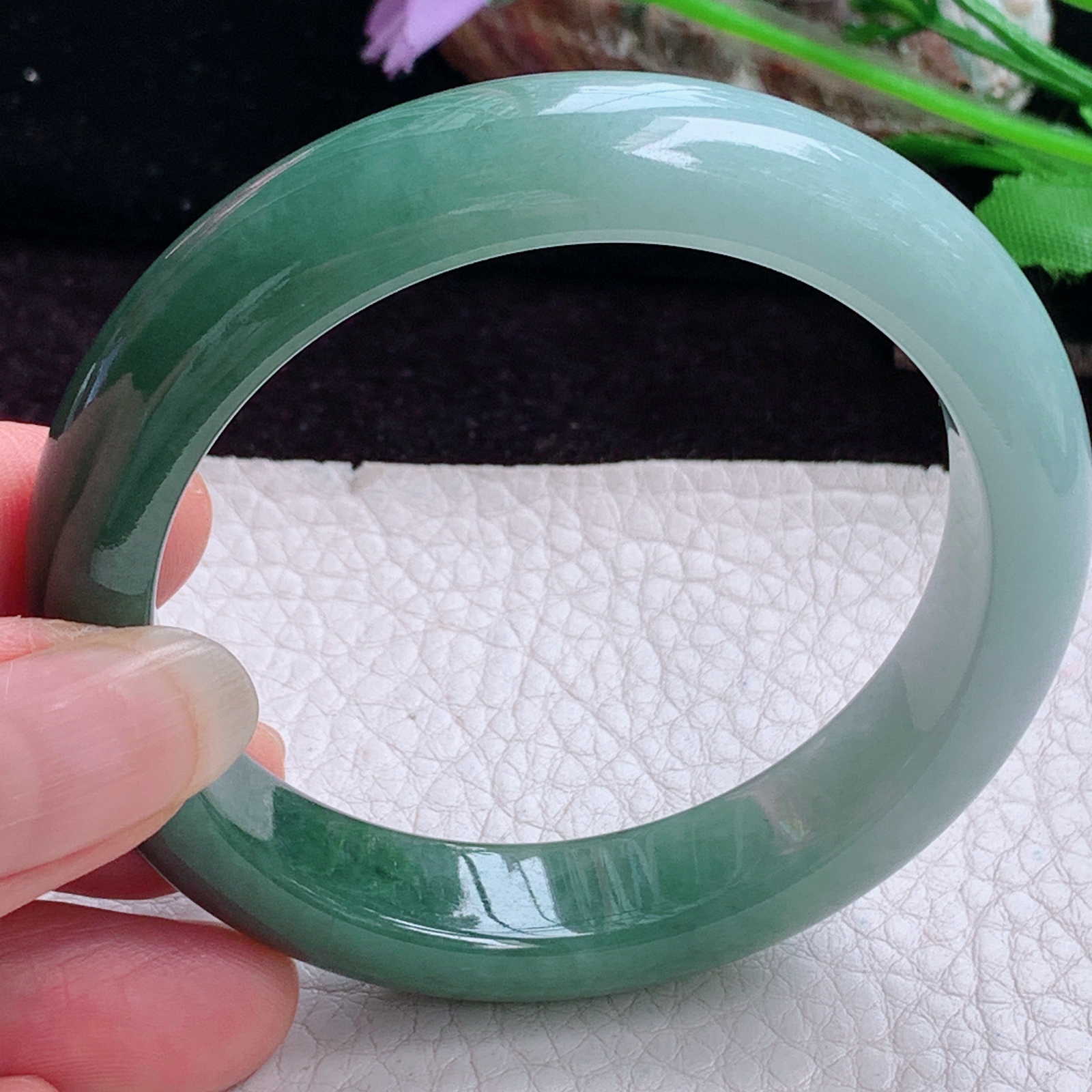 js实拍53.6*12*8.2招财镯 天然缅甸翡翠手镯双彩正圈玉镯子