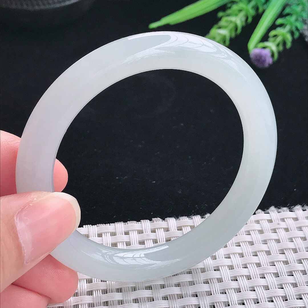 实拍A货翡翠54/9.3/9.2老坑冰胶果冻冰晴圆条手镯翡翠玉镯手环