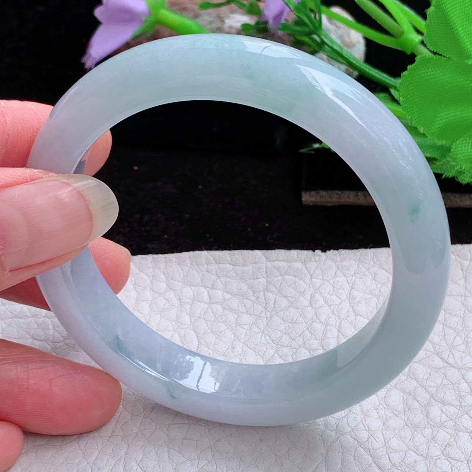 r实拍53.8*11.5*8平安镯 天然缅甸翡翠A货玉手镯胶感甜美淡雅正圈玉镯子