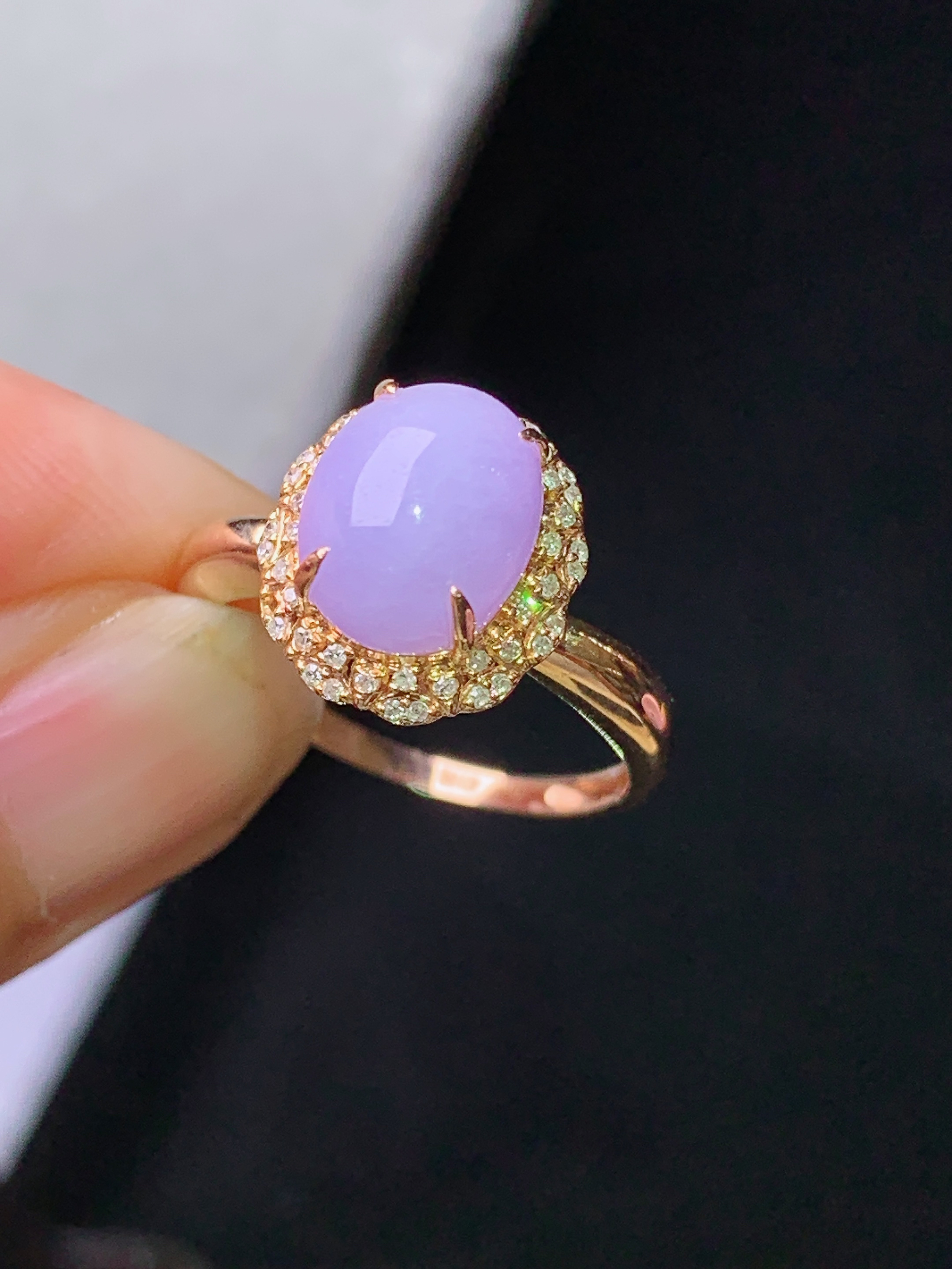 18k金钻镶嵌紫罗兰貔貅戒指 玉质细腻 色泽艳丽清新 水润亮眼 圈口12.5 整体尺寸12*10.3*9.8j2