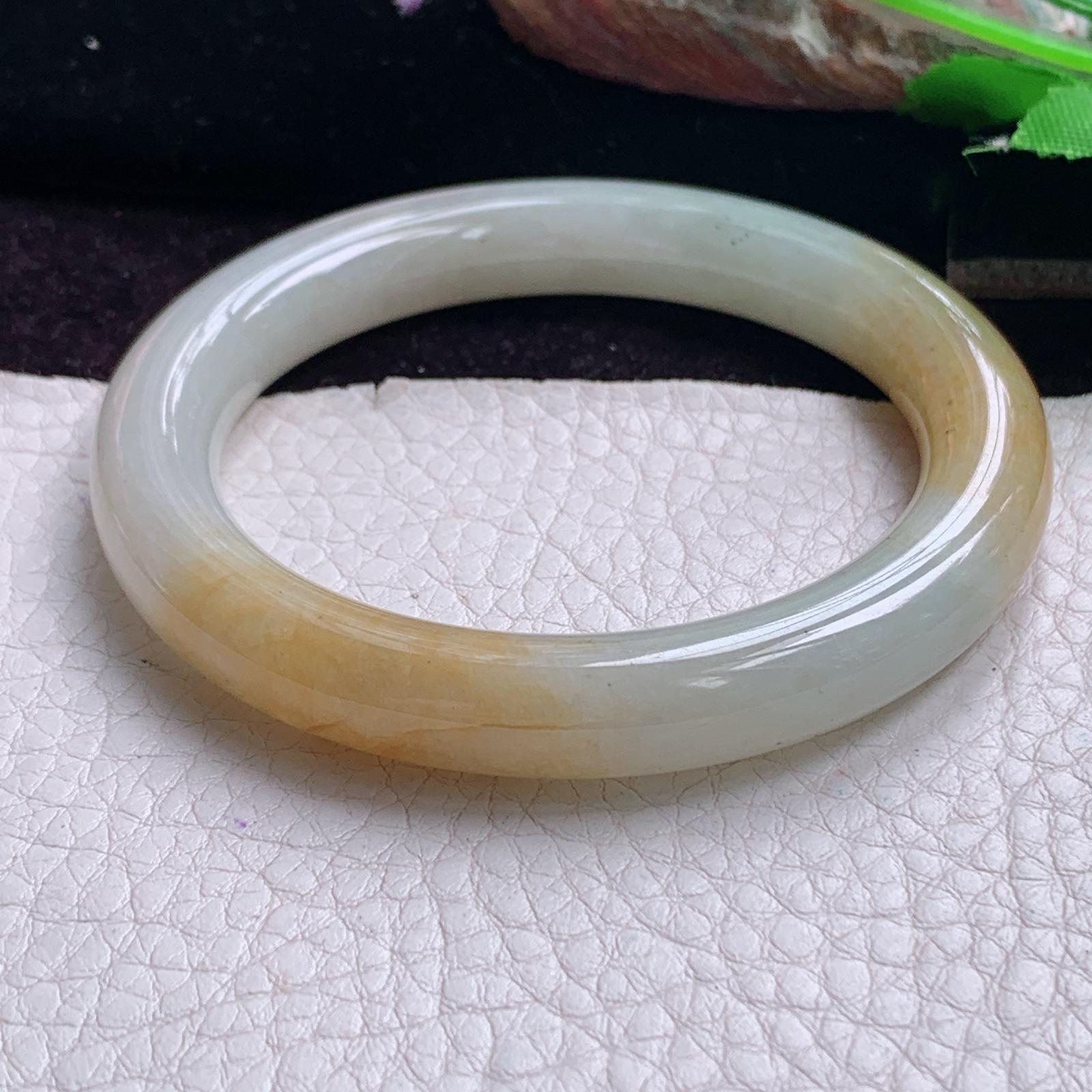 mq小圈口53*9.5美人镯 天然缅甸翡翠手镯双彩圆条正圈玉镯子