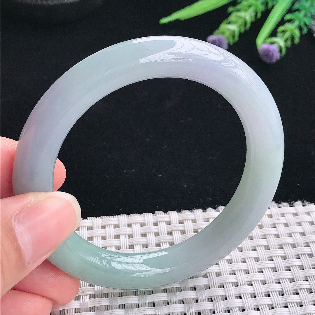 实拍A货翡翠53.5/10.1/10老坑冰胶果冻紫罗兰圆条手镯翡翠玉镯手环
