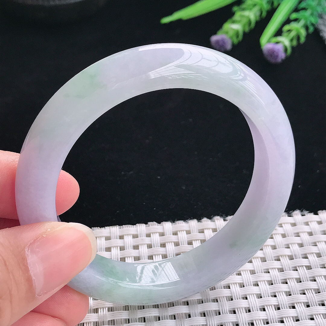 实拍A货翡翠54.5/12.3/9老坑冰胶水灵紫罗兰手镯翡翠玉镯手环