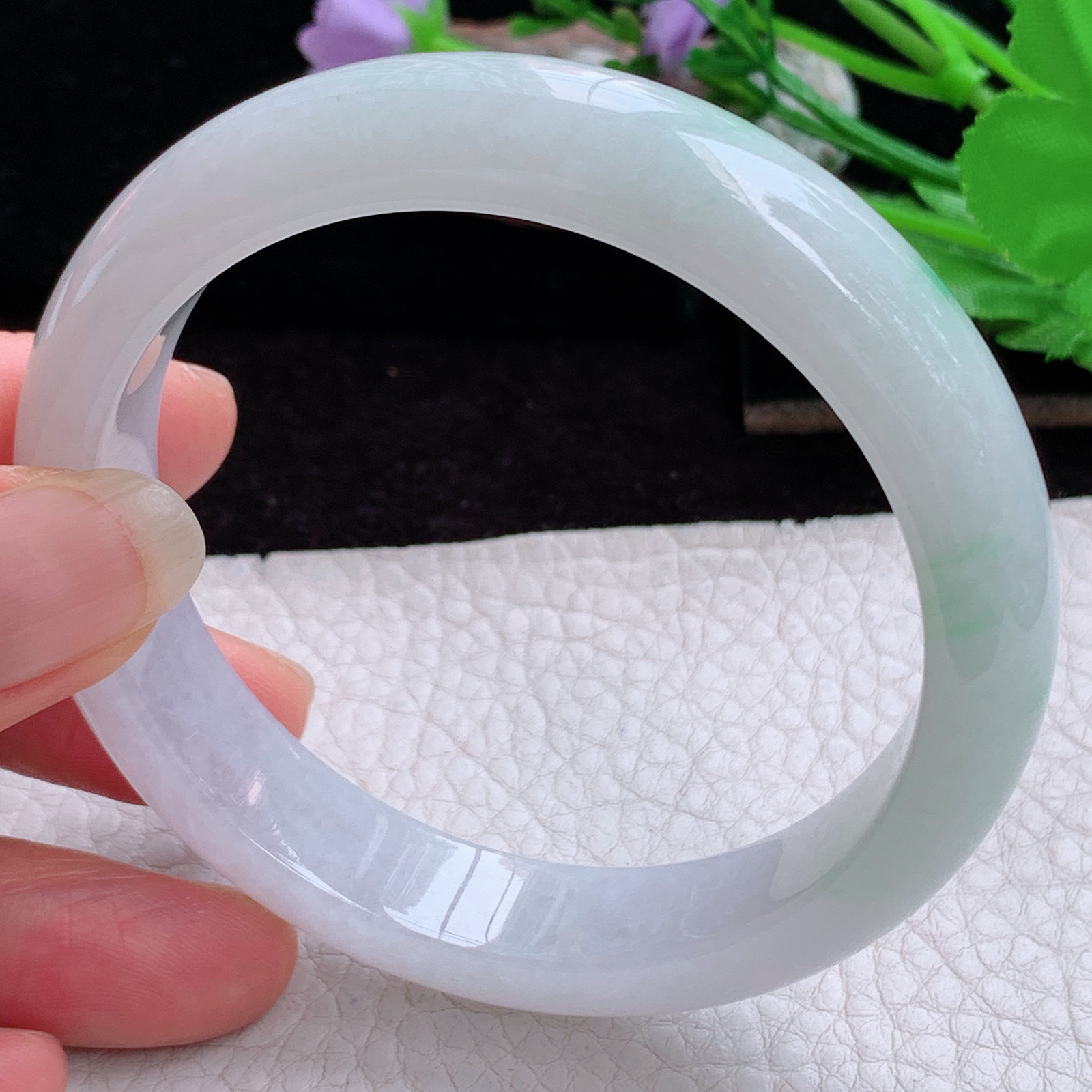 fl实拍58*13*9平安镯 天然缅甸翡翠A货玉手镯冰飘绿花正圈玉镯子