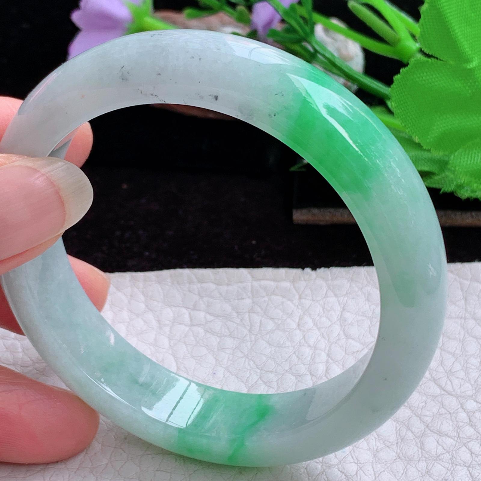 lpa实拍54*13*8.2平安镯 天然缅甸翡翠A货玉手镯冰飘阳绿正圈玉镯子