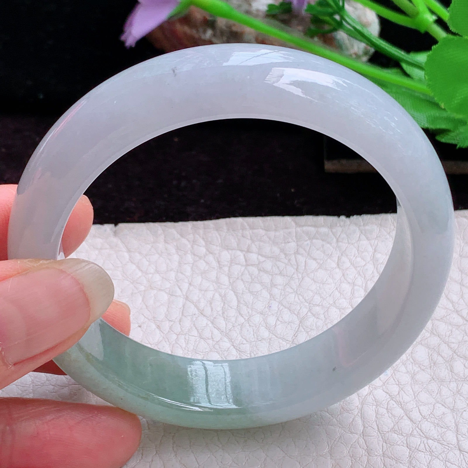 lpa实拍55*14.0*8.5招财镯 天然缅甸翡翠手镯冰润半山水正圈玉镯子