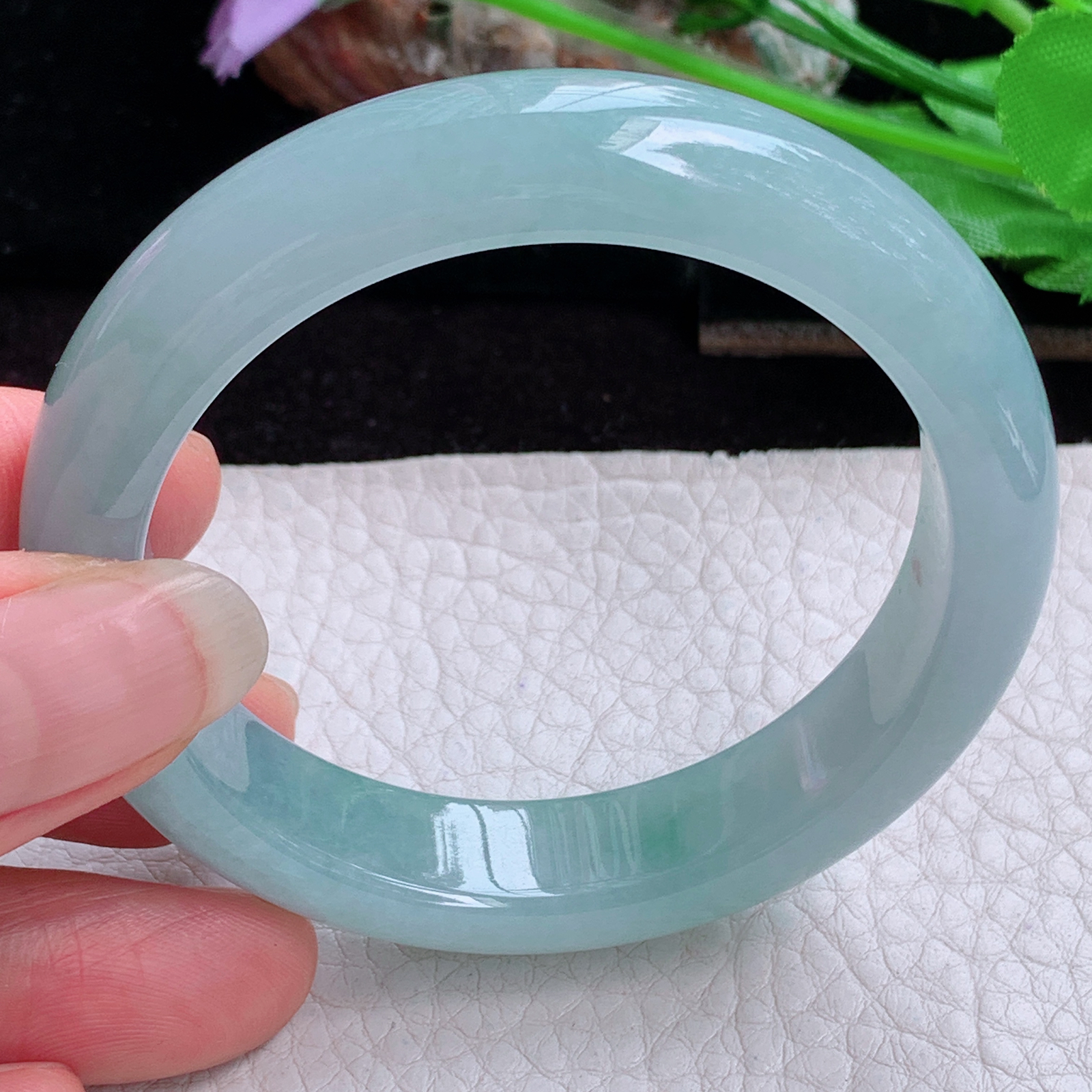 r小圈口51.5*11.8*8平安镯 天然缅甸翡翠A货玉手镯冰蓝正圈玉镯子