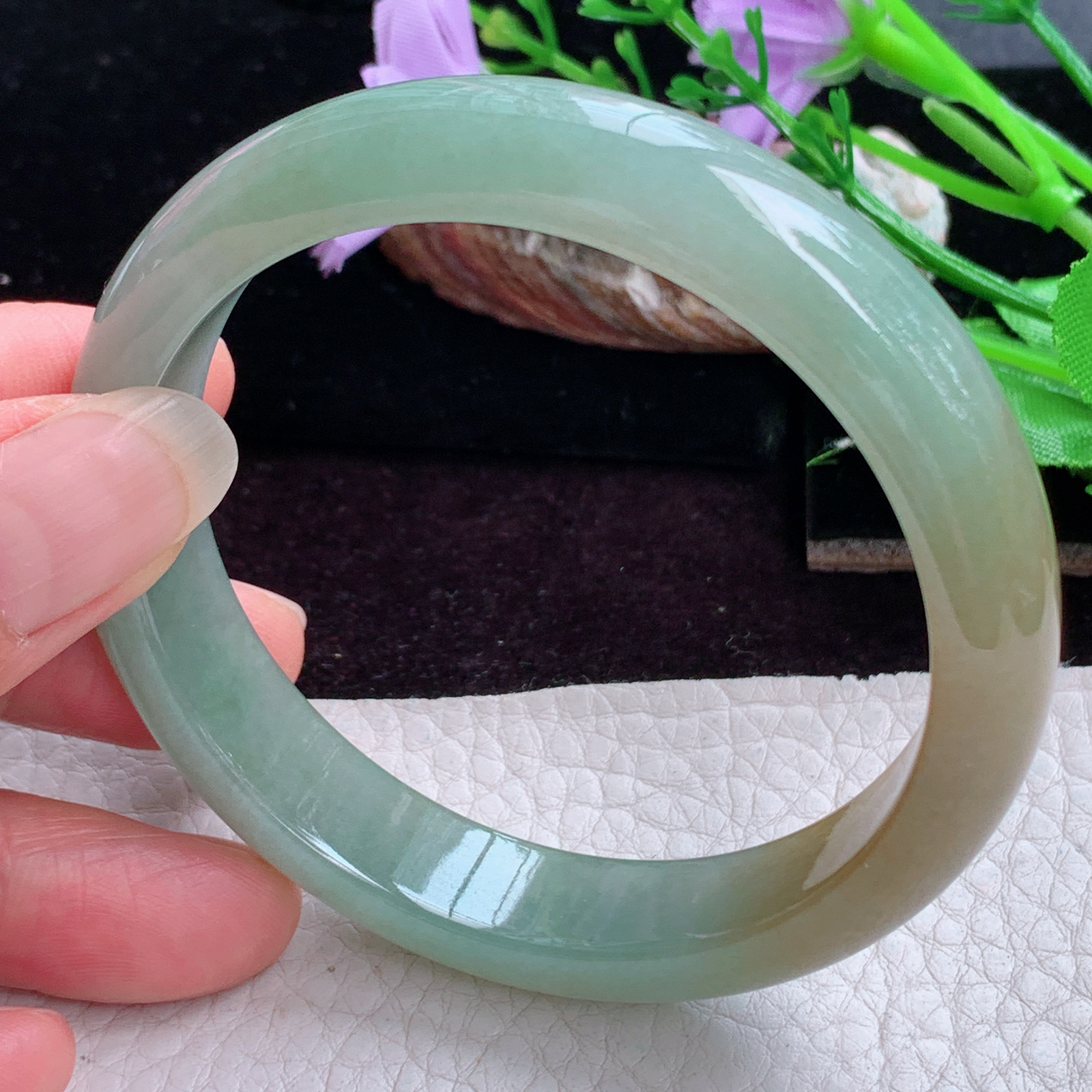 h实拍57.5*12.2*7.3招财镯 特色天然缅甸翡翠手镯冰双彩正圈玉镯子