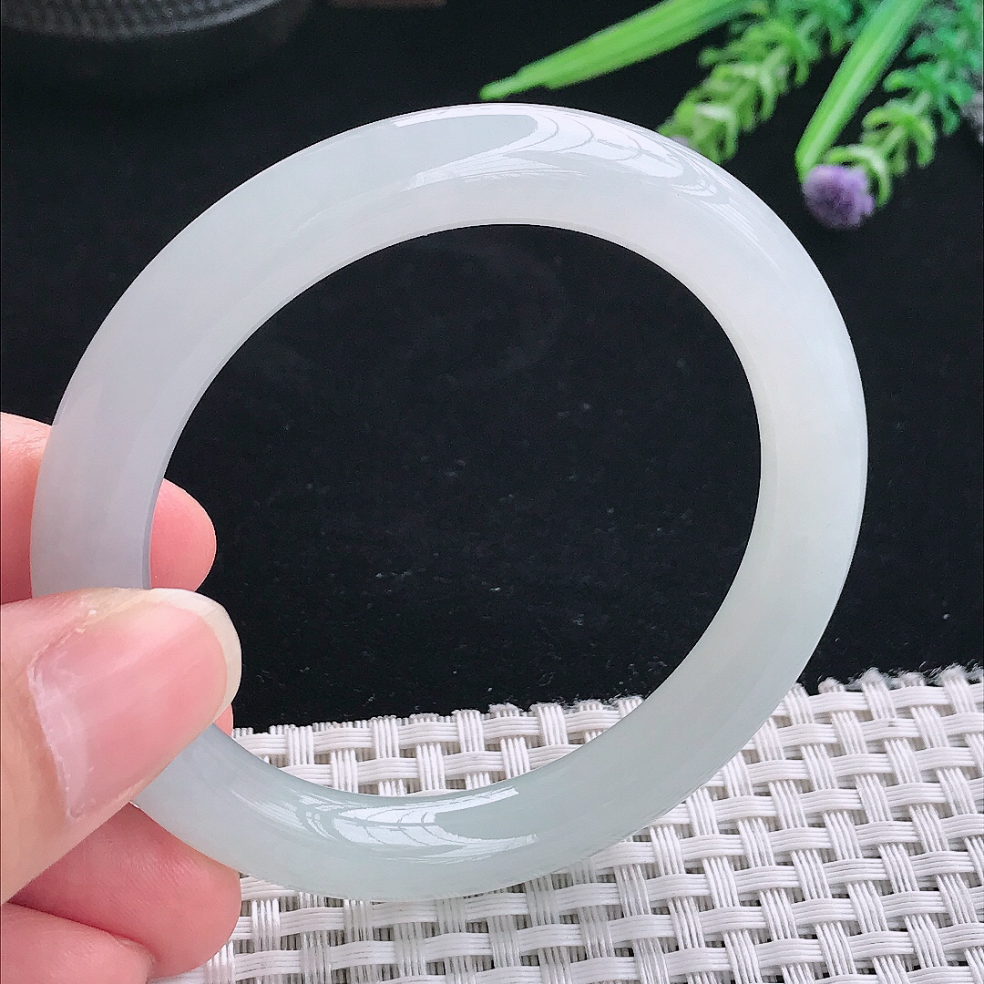 实拍A货翡翠54/9.3/9.2老坑冰胶果冻冰晴圆条手镯翡翠玉镯手环