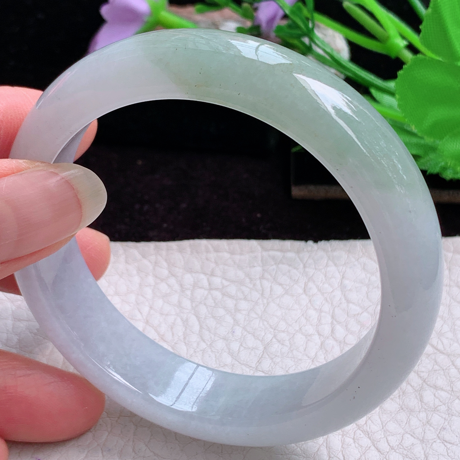 lpa实拍55*14.0*8.5招财镯 天然缅甸翡翠手镯冰润半山水正圈玉镯子