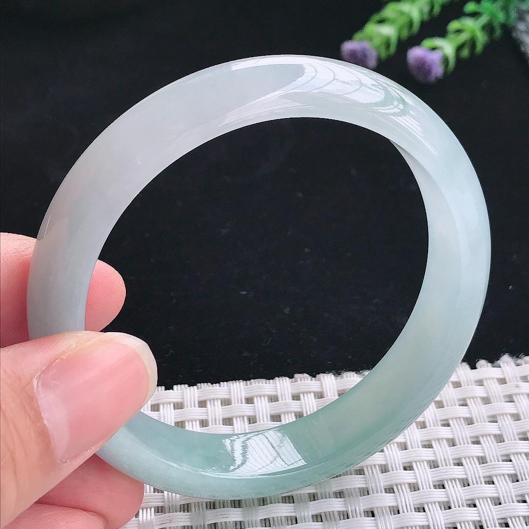 实拍A货翡翠56.8/12.8/7.8老坑冰胶果冻冰晴天空蓝手镯翡翠玉镯手环