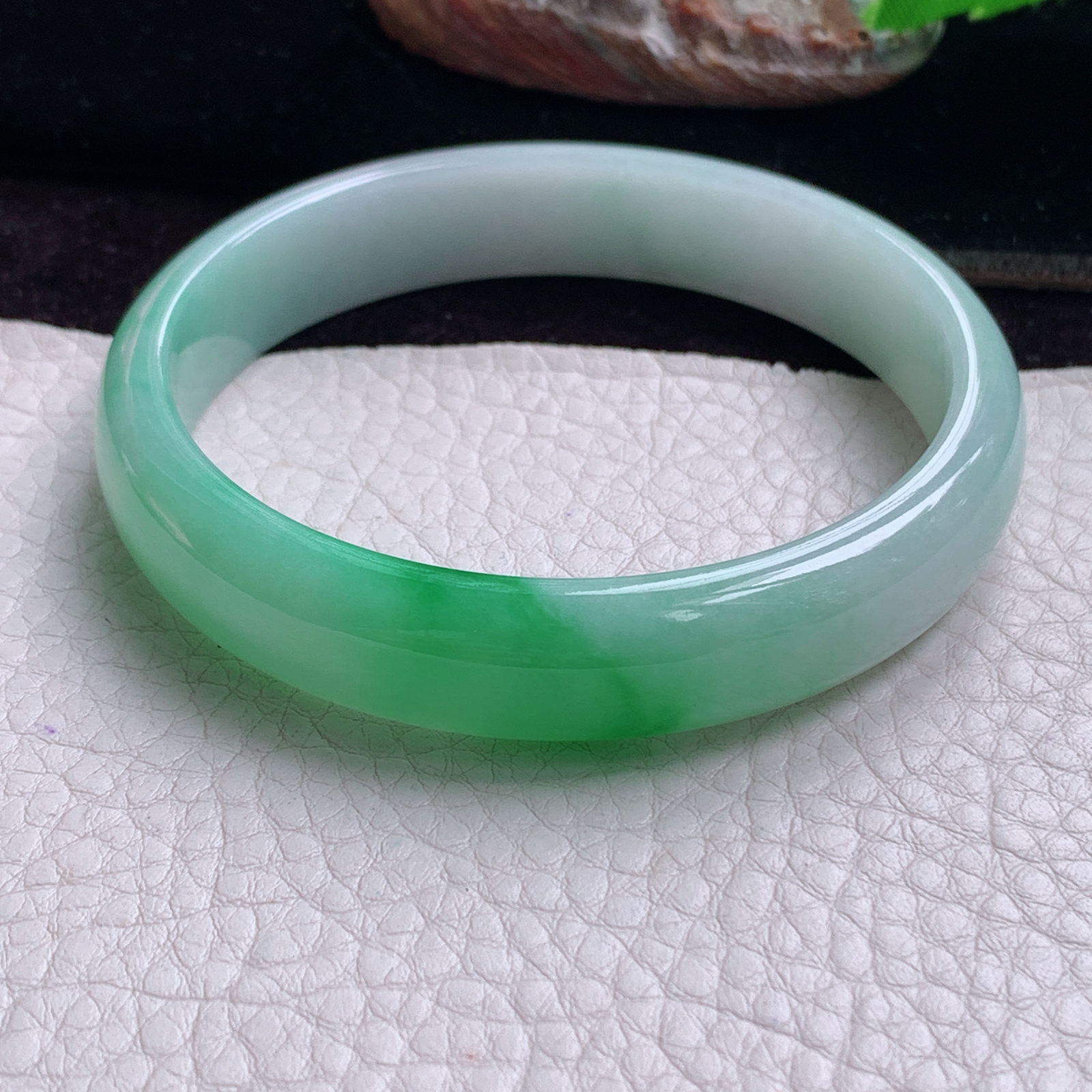 hy大圈口61.5*13*6.3平安镯 天然缅甸翡翠手镯胶感飘阳绿正圈玉镯子