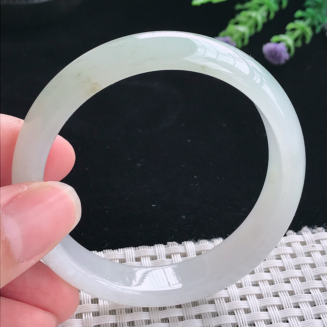 实拍A货翡翠54.8/13.2/7老坑冰纯起胶宽边手镯翡翠玉镯手环