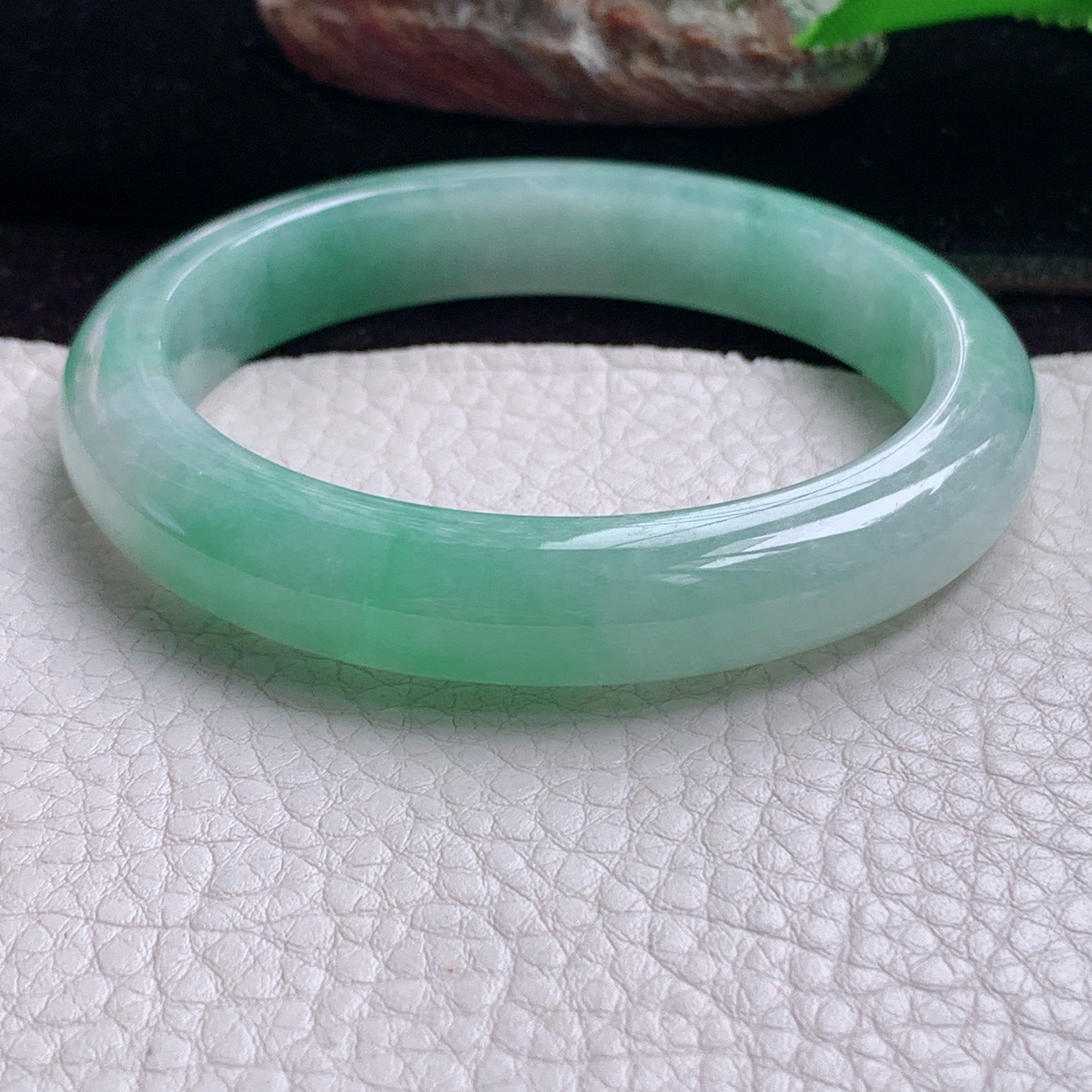 hy实拍57.5*11.3*8平安镯 天然缅甸翡翠手镯冰胶飘花正圈玉镯子