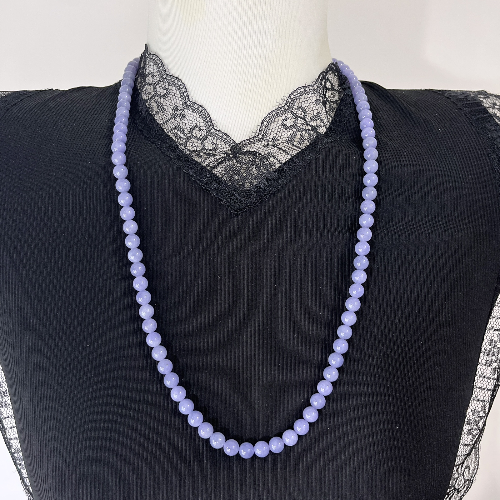 收藏级别，缅甸天然翡翠A货，卡7冰润紫罗兰浓妖紫圆珠项链手链，尺寸：7mm/92颗，长度650mm，重量：60.92g
