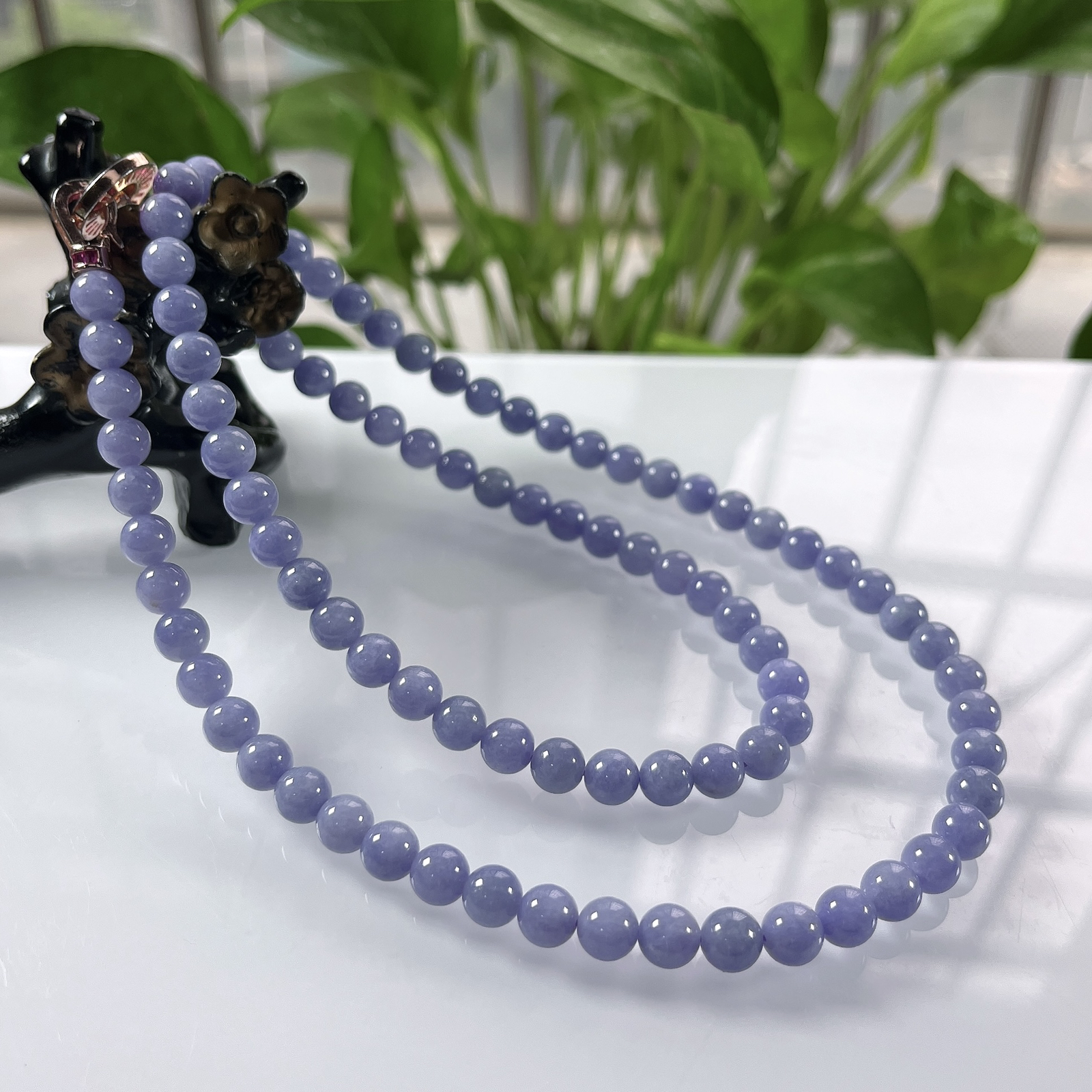 收藏级别，缅甸天然翡翠A货，卡7冰润紫罗兰浓妖紫圆珠项链手链，尺寸：7mm/92颗，长度650mm，重量：60.92g