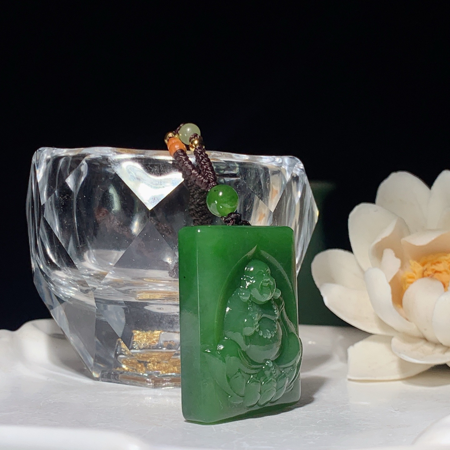 和田玉阳绿俄罗斯碧玉佛引福来挂件 尺寸34/27/10重24克 玉质细腻油润 底色纯净 脂粉好，品质好。lt260325