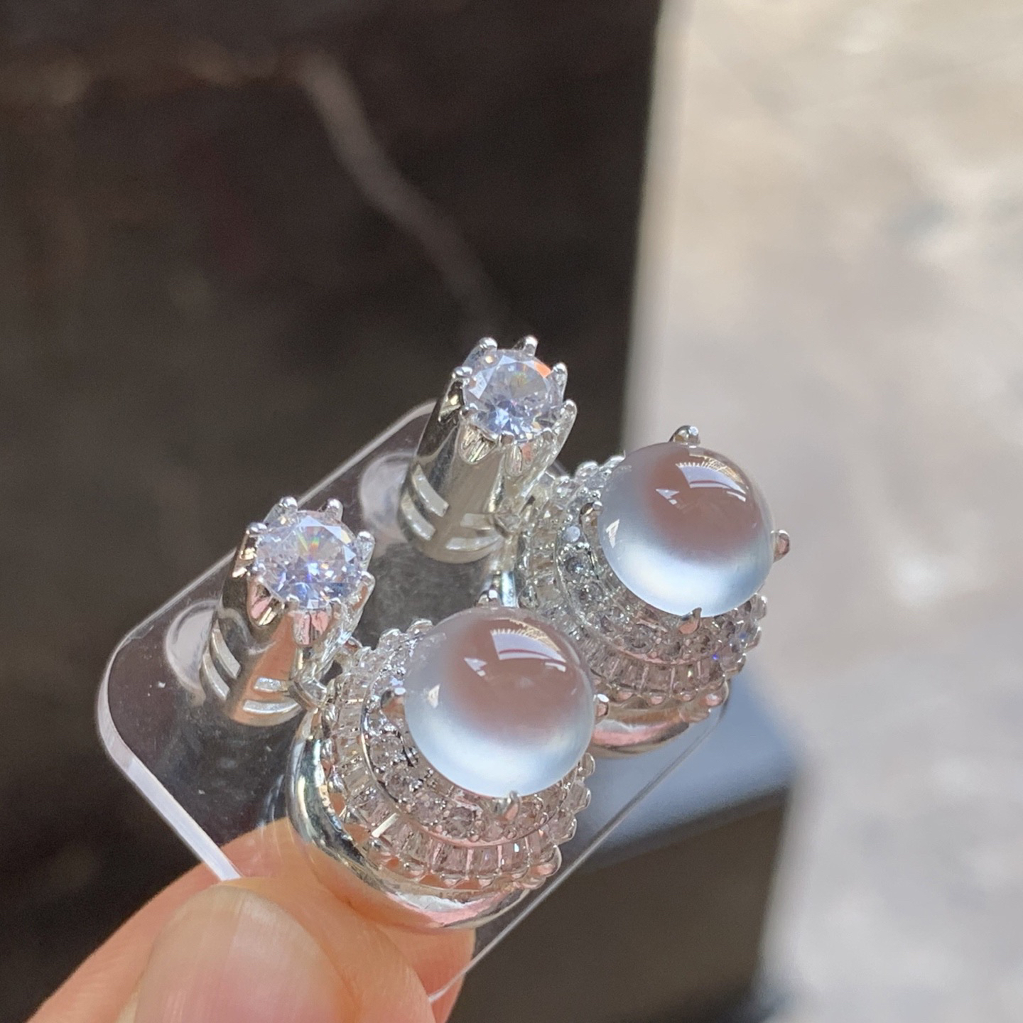 白冰戒面 冰透起光 饱满 铜托