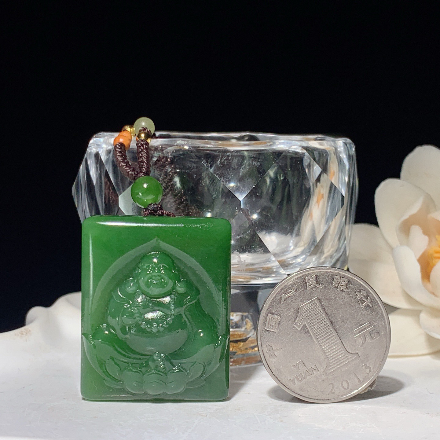 和田玉阳绿俄罗斯碧玉佛引福来挂件 尺寸34/27/10重24克 玉质细腻油润 底色纯净 脂粉好，品质好。lt260325