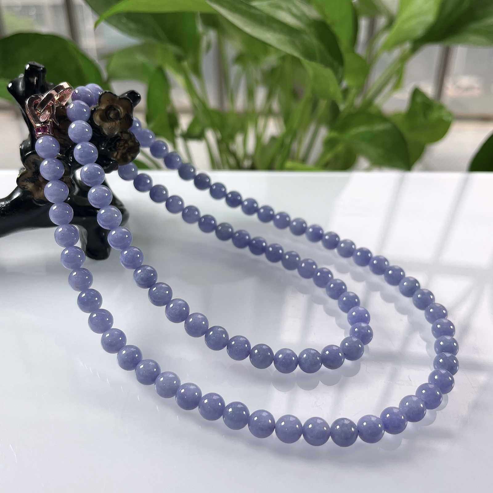 收藏级别，缅甸天然翡翠A货，卡7冰润紫罗兰浓妖紫圆珠项链手链，尺寸：7mm/92颗，长度650mm，重量：60.92g