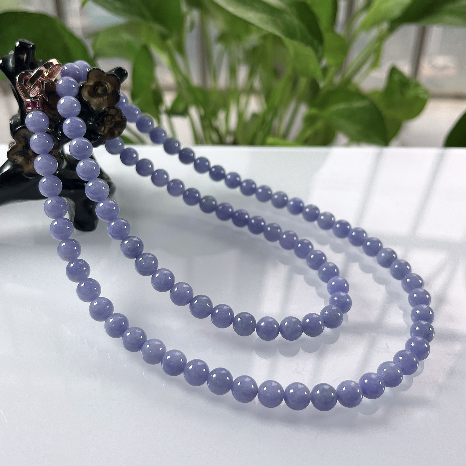 收藏级别，缅甸天然翡翠A货，卡7冰润紫罗兰浓妖紫圆珠项链手链，尺寸：7mm/92颗，长度650mm，重量：60.92g