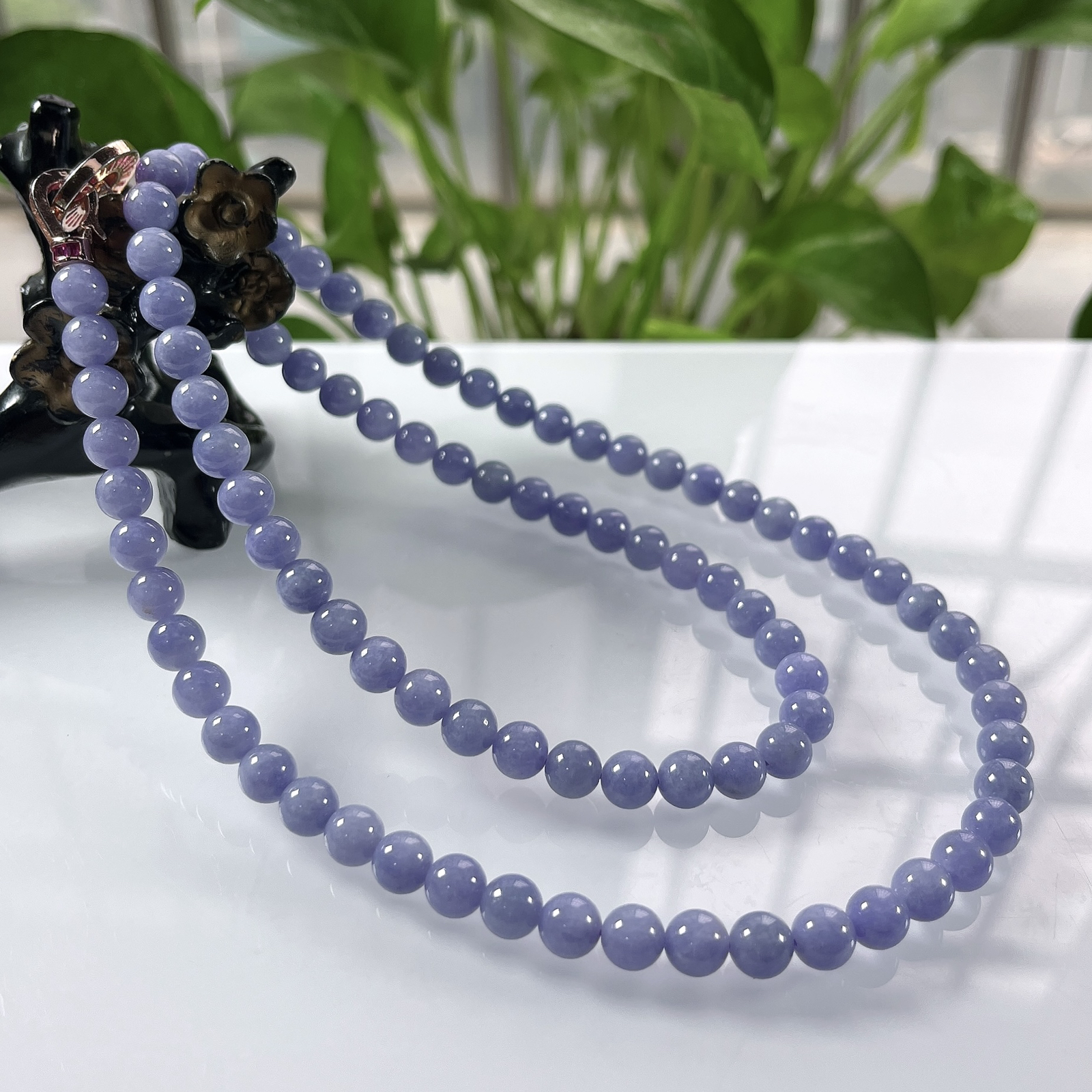 收藏级别，缅甸天然翡翠A货，卡7冰润紫罗兰浓妖紫圆珠项链手链，尺寸：7mm/92颗，长度650mm，