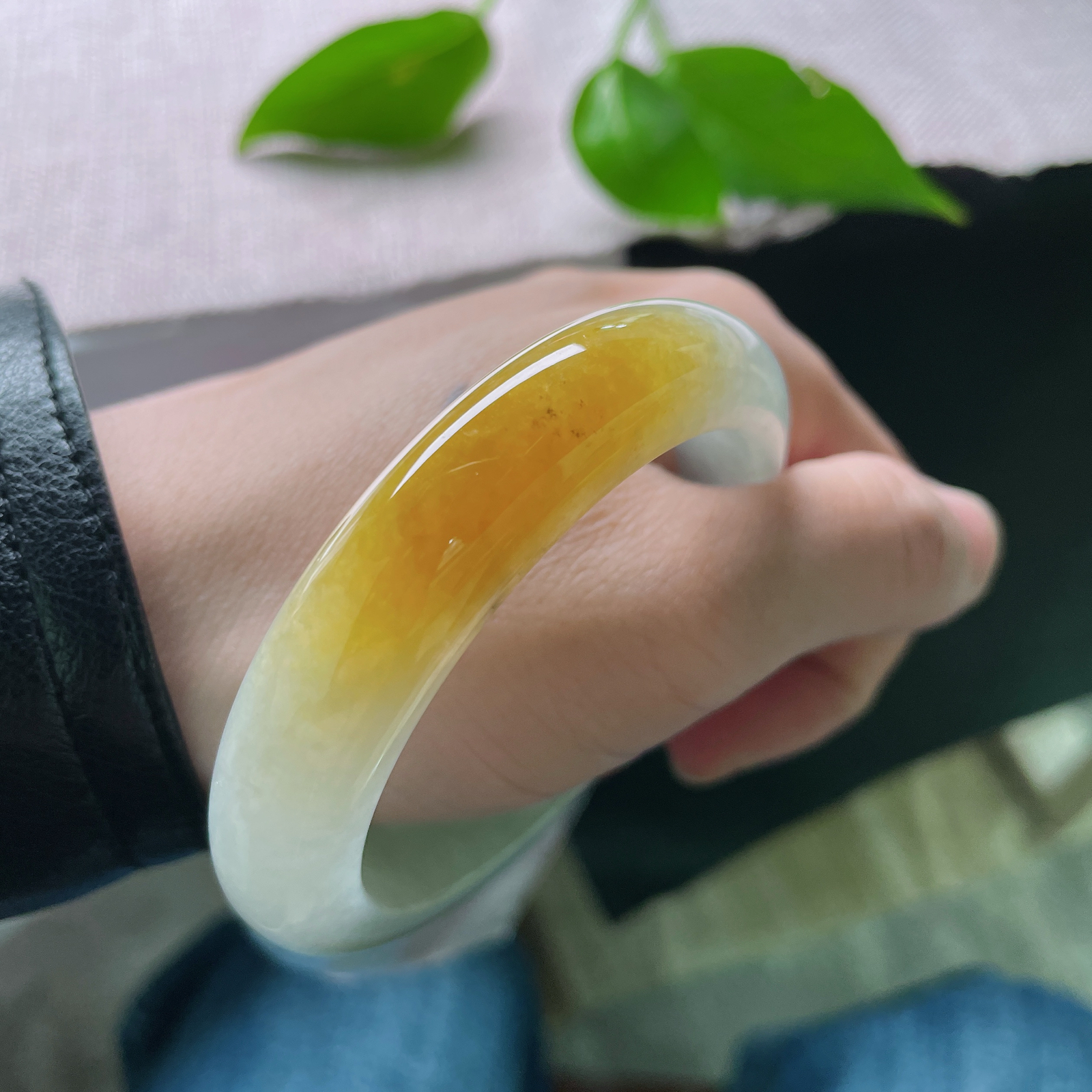 54.1/12.6/8.6黄翡正圈，水润细腻，金缕映婉，霞色生香，贵气，乌鸡