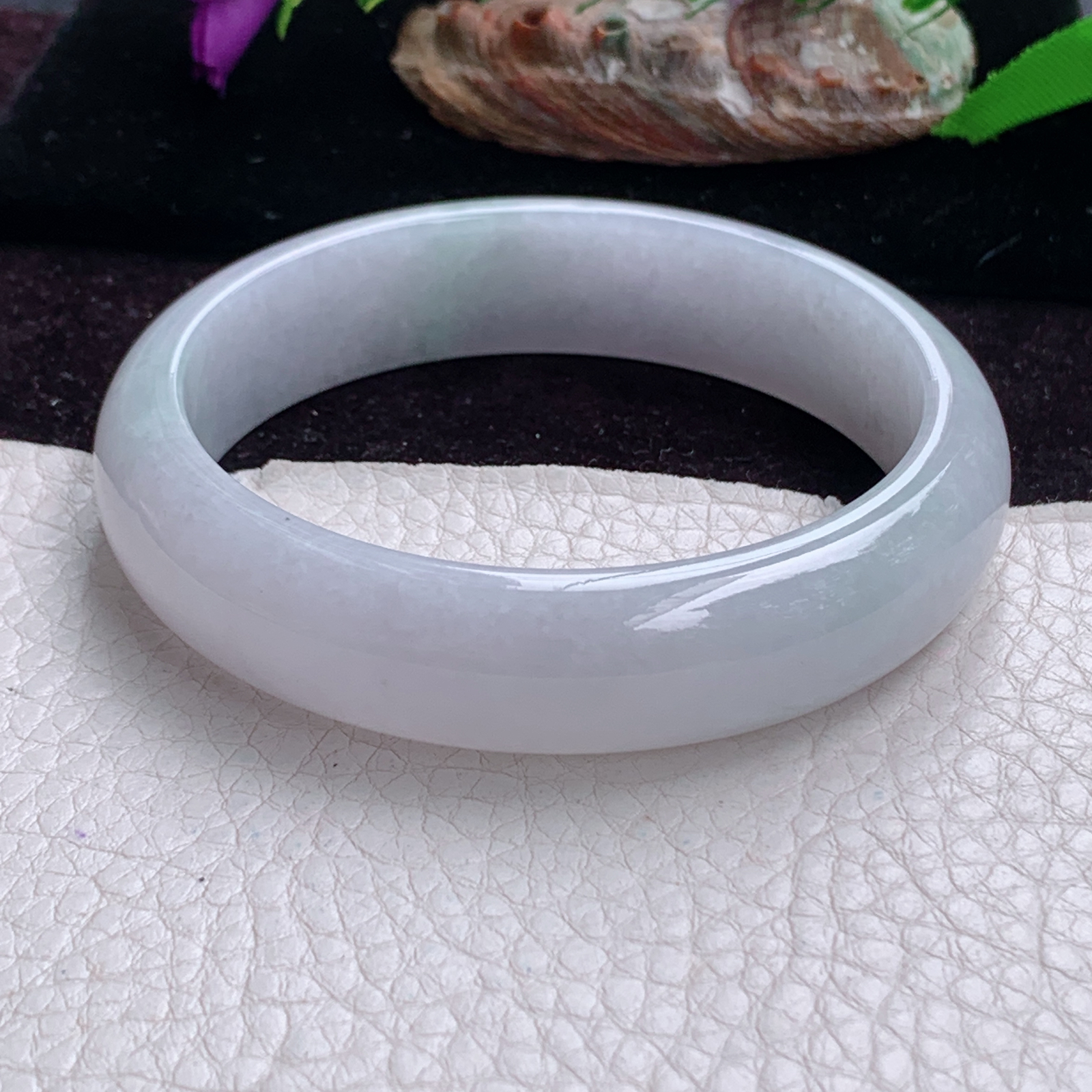 js大圈口60*14.8*7.8平安镯 天然缅甸翡翠手镯胶感飘绿正圈玉镯子