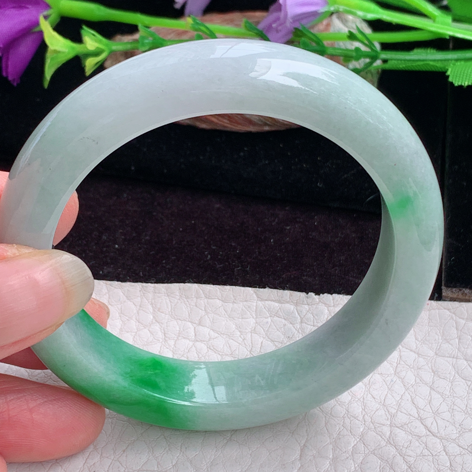 hy实拍53.5*12.5*9平安镯 天然缅甸翡翠手镯辣绿厚装正圈玉镯子