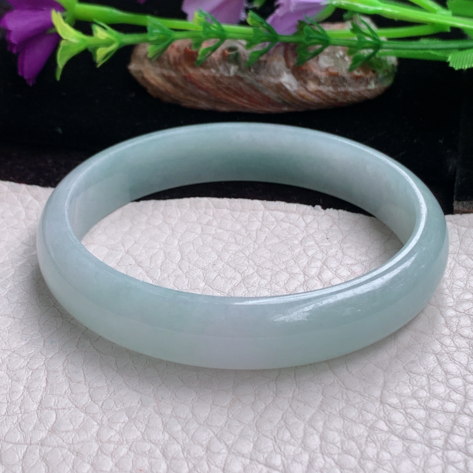 ee大圈口61.5*12.5*6.3平安镯 天然缅甸翡翠手镯冰胶飘清爽大气正圈玉镯子