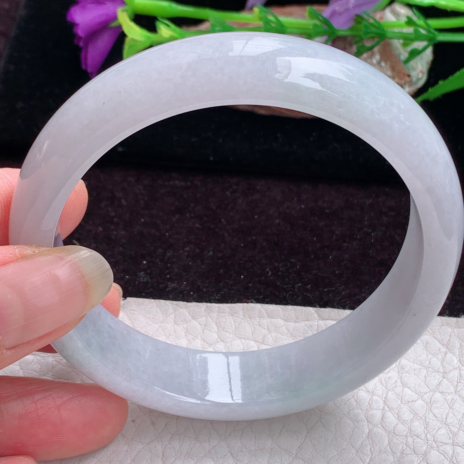 js大圈口60*14.8*7.8平安镯 天然缅甸翡翠手镯胶感飘绿正圈玉镯子