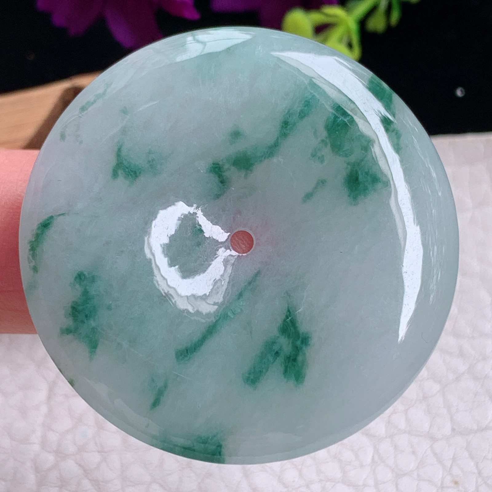 zz3实拍42.6*5.3缅甸翡翠飘花大平安扣吊坠 平安毛衣坠