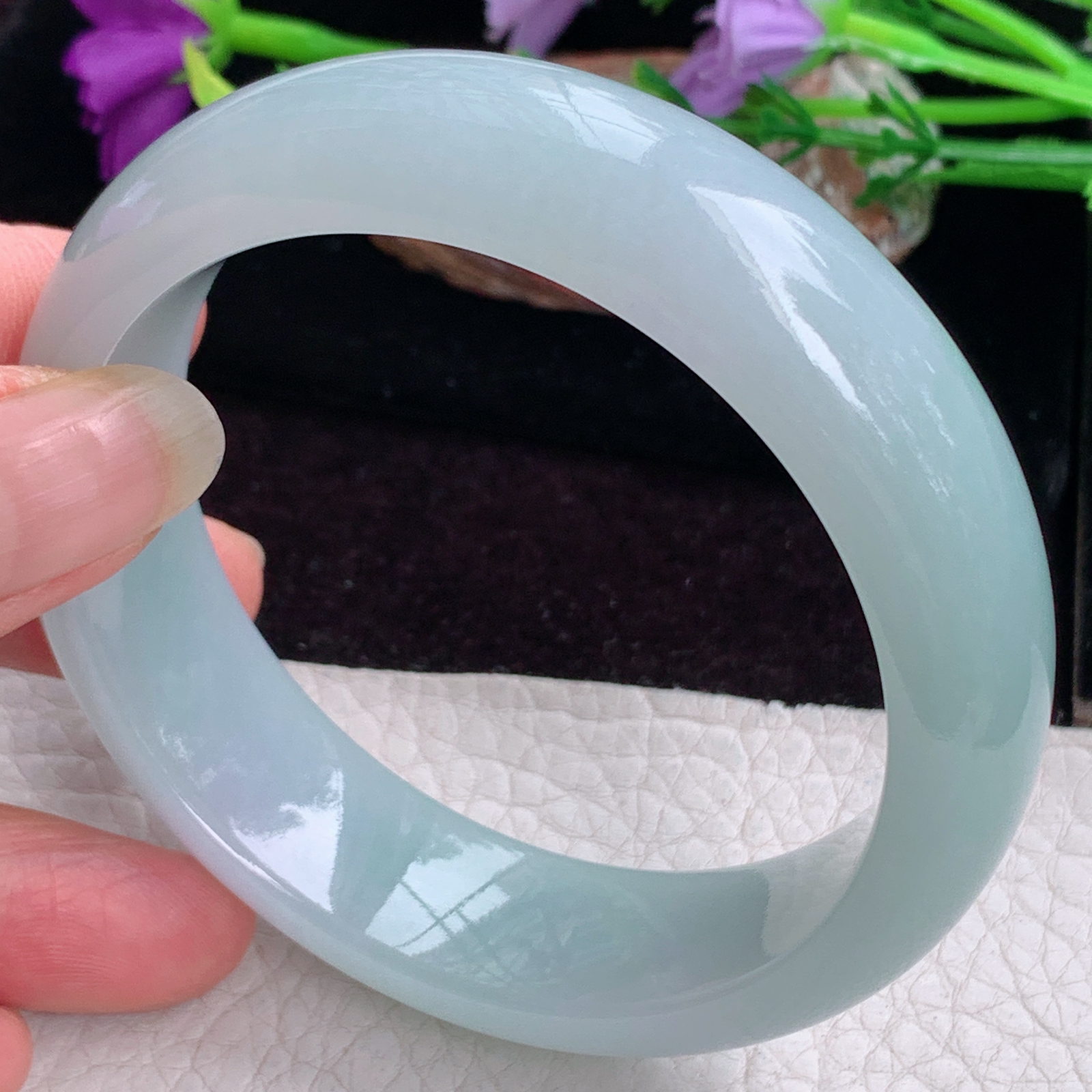 hy实拍58.8*17.2*8.6轮胎镯 天然缅甸翡翠手镯蓝韵胶感正圈玉镯子