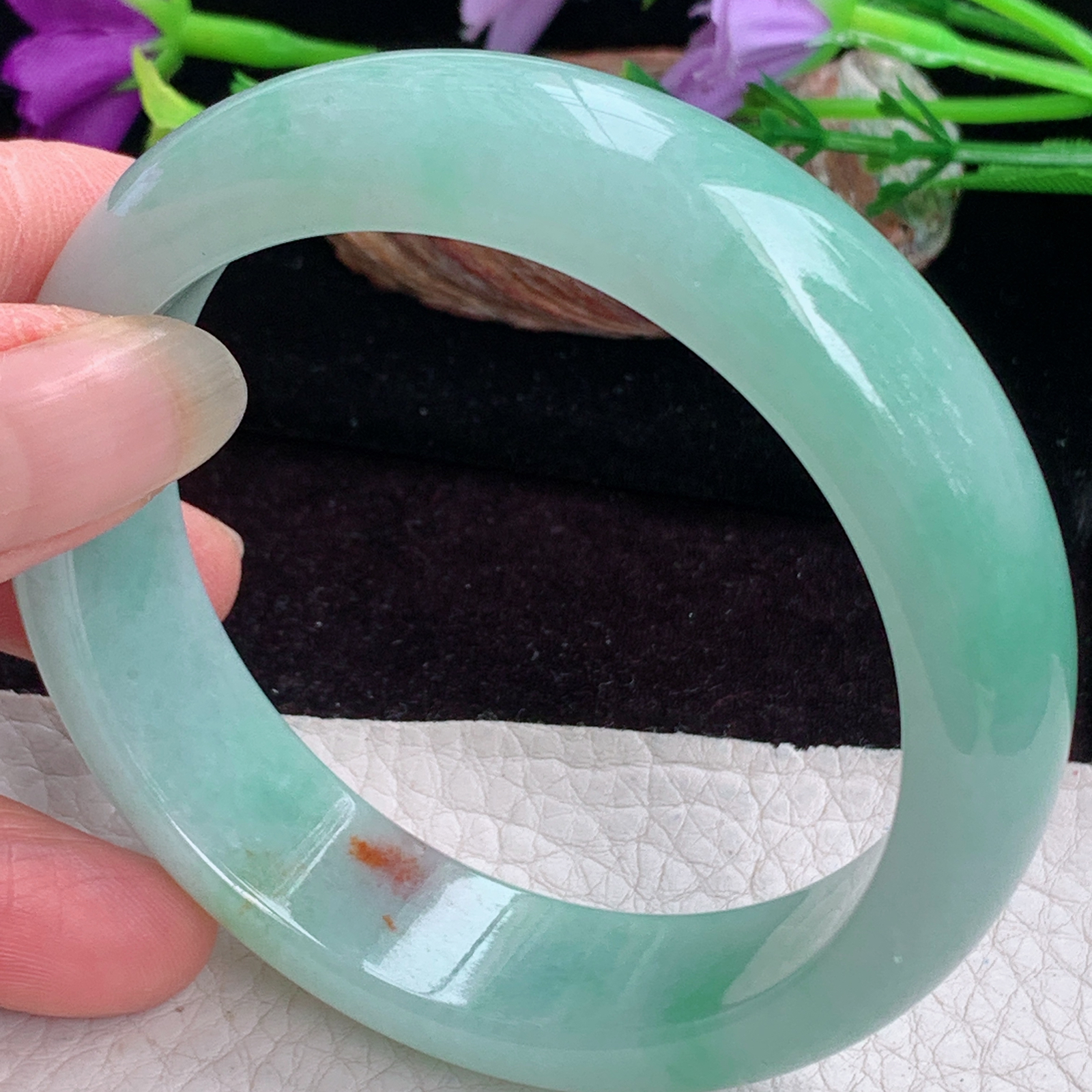 hy实拍59*16*8.2招财轮胎镯 天然缅甸翡翠手镯蓝韵飘红翡正圈玉镯子