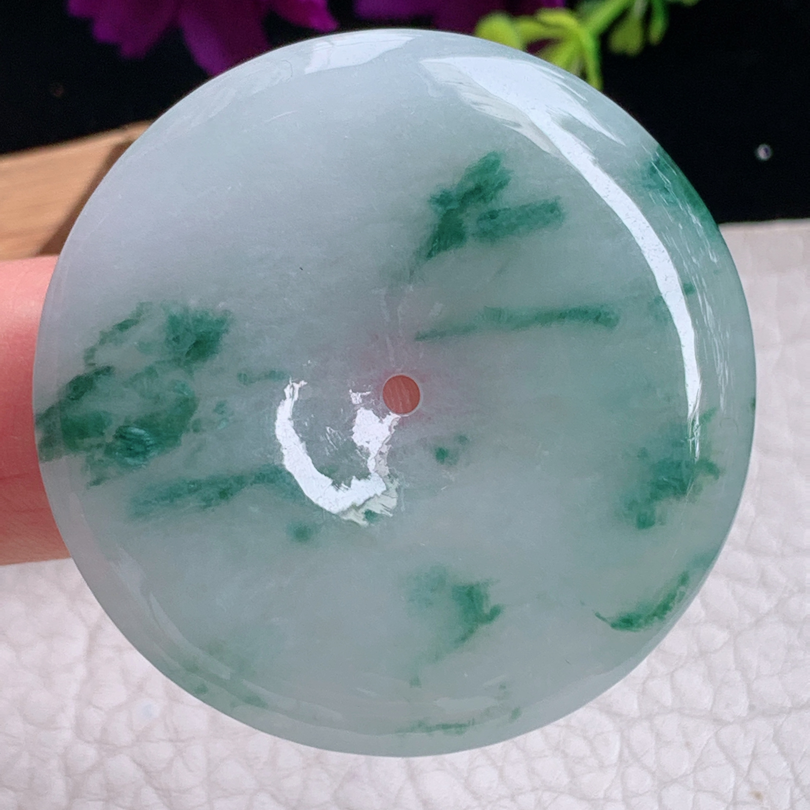 zz3实拍42.6*5.3缅甸翡翠飘花大平安扣吊坠 平安毛衣坠