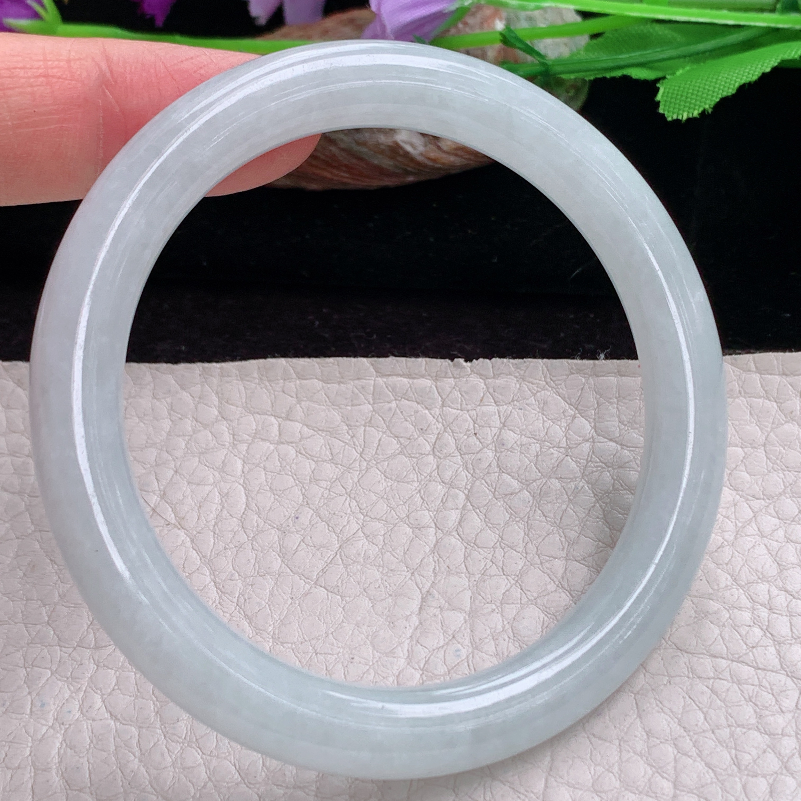 ee实拍56.5*8.2*8.8美人镯 天然缅甸翡翠手镯白月光清爽圆条正圈玉镯子