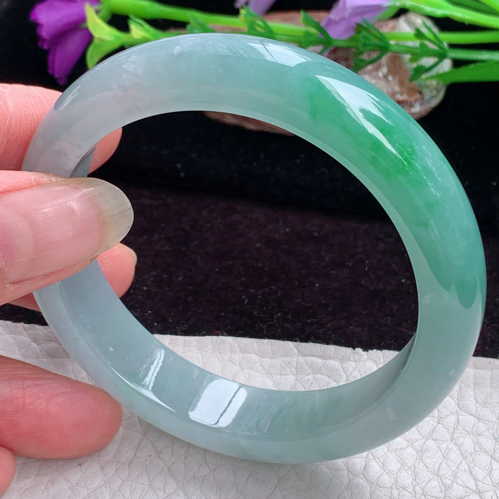 fx实拍55*12.5*8.2平安镯 天然缅甸翡翠手镯飘绿胶感正圈玉镯子